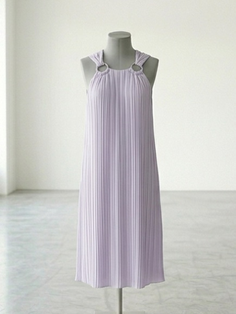 Ring-Detail Pleated Midi Dress in Lavender